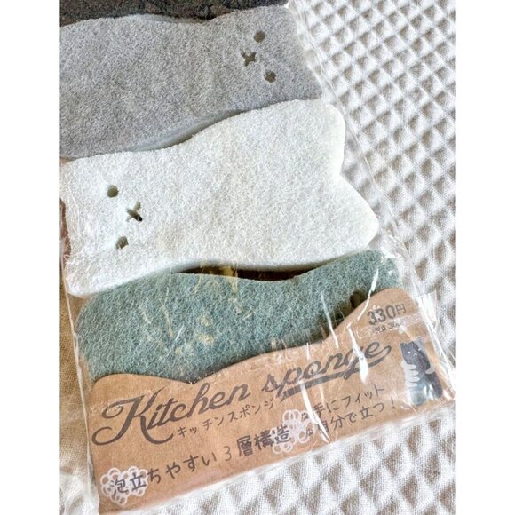 New Cat Shaped Kitchen Dish Bathroom Scrubber Cleaning Sponges Set of 4 - Picture 6 of 9